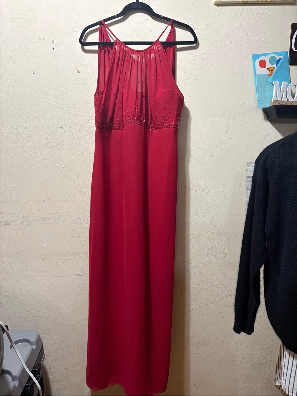 Michaelangelo Red Beaded Halter Maxi Dress